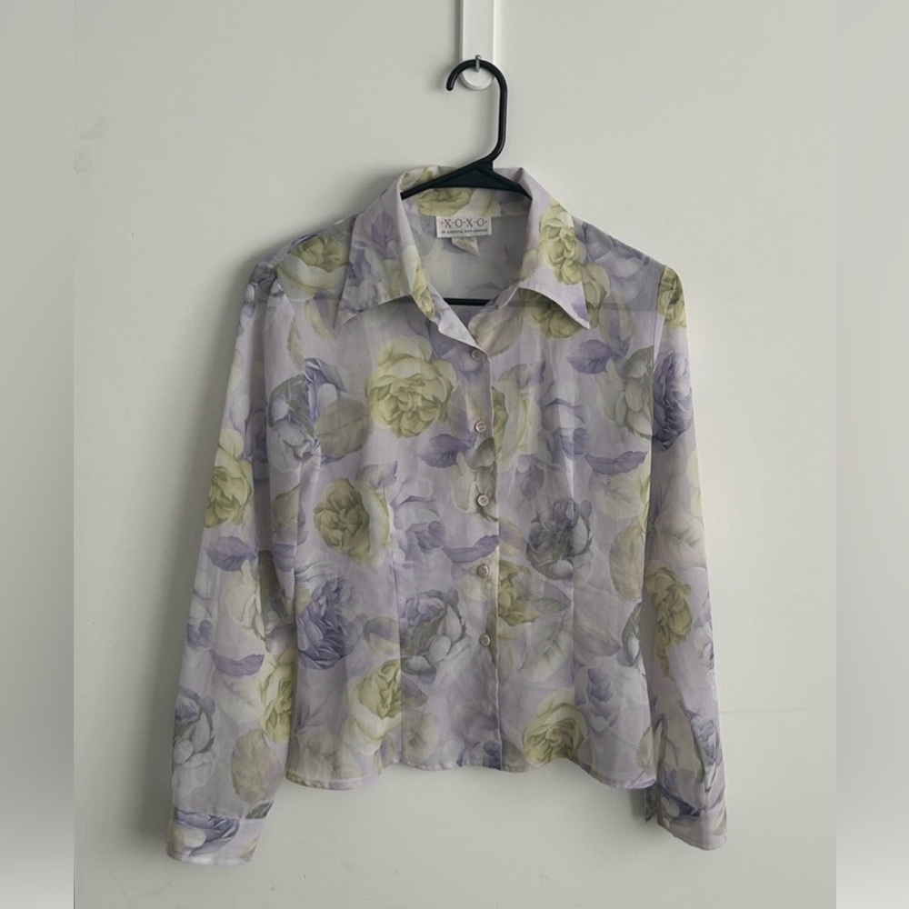 Vintage Sheer Floral Chiffon Blouse | 90s Romantic Cottagecore | Small